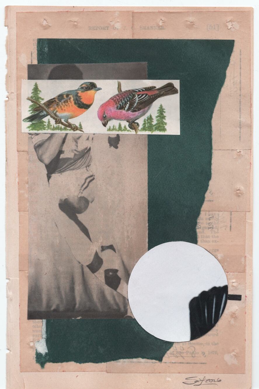 Original Mixed Media Modern Art Collage "Decrescent" 5.75x9" Signed